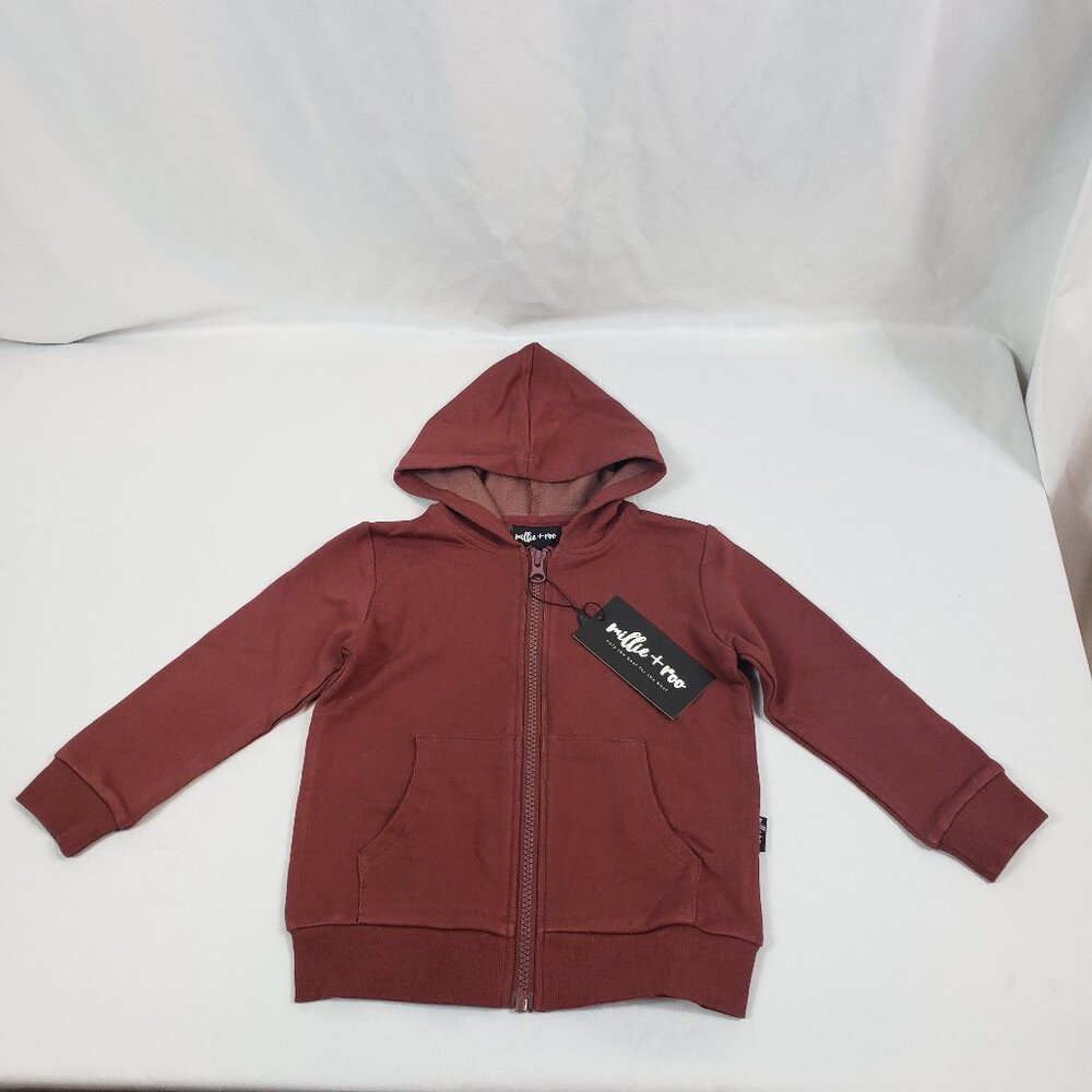 Millie + Roo Full Zip Hoodie Oxblood Red 2T